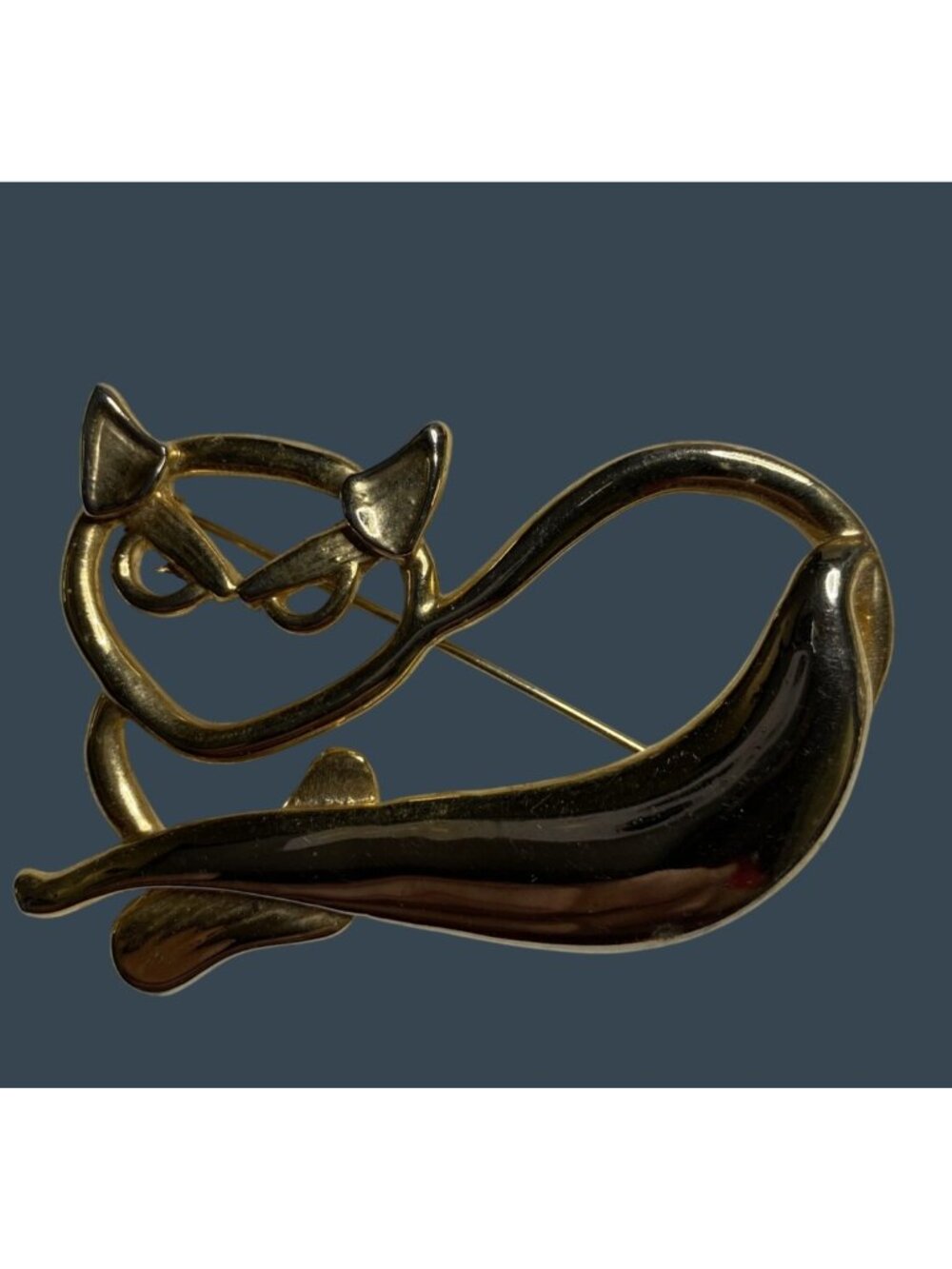 Vintage Large Cat Brooch Open Gold Tone Metalwork Kitty Lovers Pin